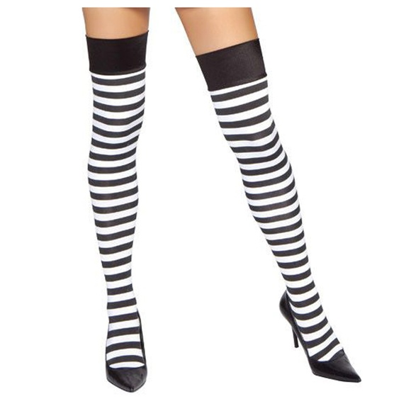 RCST4191 Accessories Black White Striped Thigh High Stockings